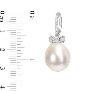 12.0-13.0mm Baroque South Sea Cultured Pearl and 0.09 CT. T.W. Diamond Bow Drop Earrings in 14K White Gold|Peoples Jewellers