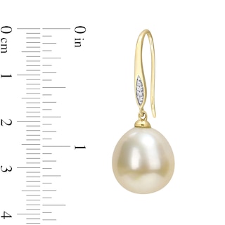 12.0-12.5mm Baroque Golden South Sea Cultured Pearl and Diamond Accent Drop Earrings in 10K Gold|Peoples Jewellers