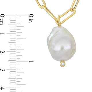 14.5-15.0mm Baroque Freshwater Cultured Pearl and Diamond Accent Paper Clip Link Drop Necklace in 14K Gold|Peoples Jewellers