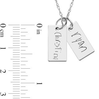 Engravable Your Own Handwriting Double Bar Charm Pendant in Sterling Silver (2 Images and 2 Lines)|Peoples Jewellers
