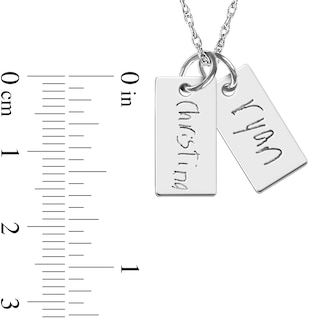 Engravable Your Own Handwriting Double Bar Charm Pendant in 10K White, Yellow, or Rose Gold (2 Images and 2 Lines)|Peoples Jewellers