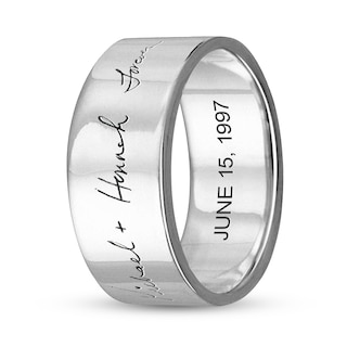 Men's 8.0mm Engravable Your Own Handwriting Ring in Sterling Silver (1 Image and 1 Line)|Peoples Jewellers