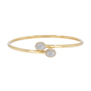 0.45 CT. T.W. Oval-Shaped Multi-Diamond Frame Flexible Bangle in Sterling Silver with 14K Gold Plate|Peoples Jewellers