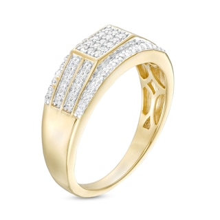 Men's 0.50 CT. T.W. Rectangular Multi-Diamond Border Double Row Ring in 10K Gold|Peoples Jewellers