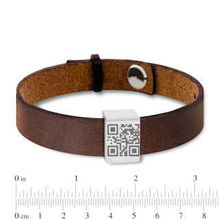 Men's QR Code Engravable Sliding Accent Black or Brown Leather Bracelet in Sterling Silver (1 Message and Line) - 8.5"|Peoples Jewellers