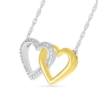 Diamond Accent Double Linked Heart Necklace in Sterling Silver and 14K Gold Plate|Peoples Jewellers