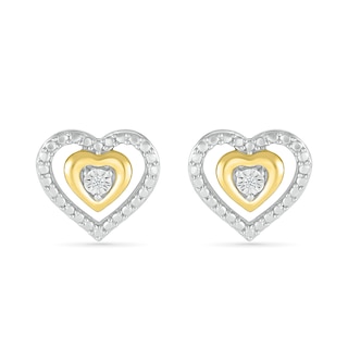 Diamond Accent Double Heart Stud Earrings in Sterling Silver and 14K Gold Plate|Peoples Jewellers