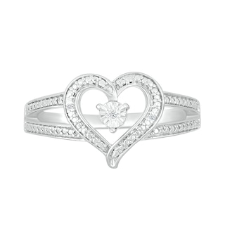 Diamond Accent Heart Open Split Shank Ring in Sterling Silver|Peoples Jewellers