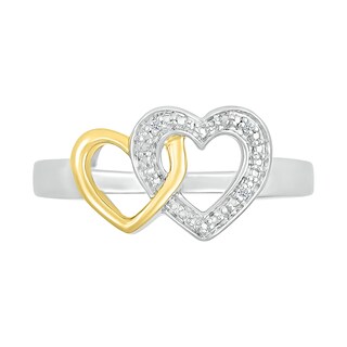 Diamond Accent Double Interlocking Heart Ring in Sterling Silver and 14K Gold Plate|Peoples Jewellers