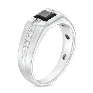 Men's 5.5mm Square-Cut Black Onyx and White Lab-Created Sapphire Band in Sterling Silver|Peoples Jewellers