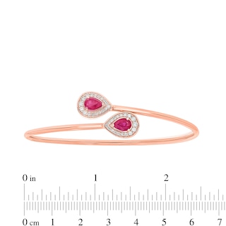 Pear-Shaped Lab-Created Ruby and 0.31 CT. T.W. Diamond Frame Flexible Cuff in Sterling Silver with 14K Rose Gold Plate|Peoples Jewellers