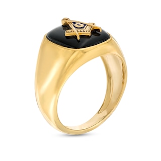 Men's Onyx Masonic Signet Ring in 10K Gold|Peoples Jewellers