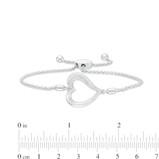 Diamond Accent Sideways Heart Outline Bolo Bracelet in Sterling Silver - 9.5"|Peoples Jewellers
