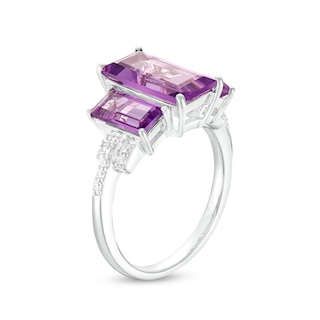 Baguette Amethyst and 0.115 CT. T.W. Diamond Three Stone Ring in 10K White Gold|Peoples Jewellers