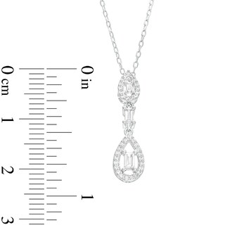 0.25 CT. T.W. Baguette and Round Diamond Open Teardrop Frame Double Drop Pendant in 10K White Gold|Peoples Jewellers