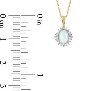 Oval Opal and 0.115 CT. T.W. Baguette and Round Diamond Starburst Frame Pendant in 10K Gold|Peoples Jewellers