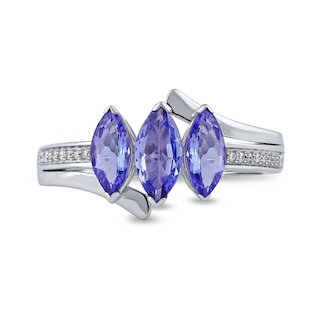 Marquise Tanzanite and 0.04 CT. T.W. Diamond Three Stone Bypass Ring in 10K White Gold|Peoples Jewellers