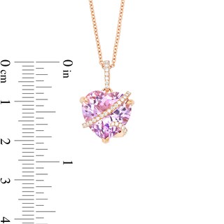 EFFY™ Collection 12.0mm Heart-Shaped Pink Quartz and 0.14 CT. T.W. Diamond Crossover Pendant in 14K Rose Gold|Peoples Jewellers