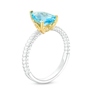 Pear-Shaped Swiss Blue Topaz Solitaire Rope-Textured Shank Ring in Sterling Silver and 10K Gold|Peoples Jewellers
