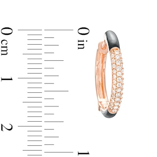0.31 CT. T.W. Diamond Black Enamel Hoop Earrings in Sterling Silver with 14K Rose Gold Plate|Peoples Jewellers