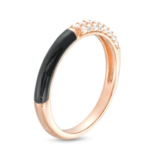 0.24 CT. T.W. Diamond Black Enamel Band in Sterling Silver with 14K Rose Gold Plate|Peoples Jewellers
