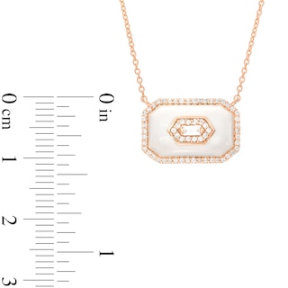 0.20 CT. T.W. Baguette Diamond Octagonal Frame White Enamel Necklace in Sterling Silver with 14K Rose Gold Plate|Peoples Jewellers