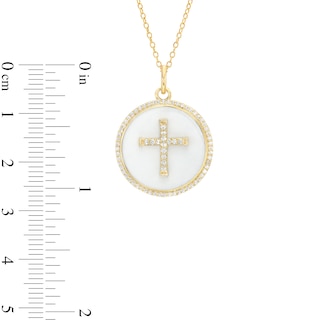 0.31 CT. T.W. Diamond Frame White Enamel Cross Circle Pendant in Sterling Silver with 14K Gold Plate|Peoples Jewellers