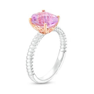 Oval Pink Amethyst Solitaire Rope-Textured Shank Ring in Sterling Silver and 10K Rose Gold|Peoples Jewellers