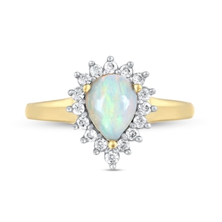 Pear-Shaped Opal and 0.23 CT. T.W. Diamond Shadow Frame Ring in 10K Gold|Peoples Jewellers