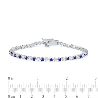 Blue and White Lab-Created Sapphire Alternating Line Bracelet in Sterling Silver - 7.25"|Peoples Jewellers