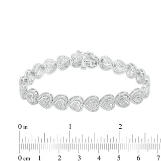 0.50 CT. T.W. Multi-Diamond Beaded Frame Sideways Heart Link Line Bracelet in Sterling Silver - 7.25"|Peoples Jewellers