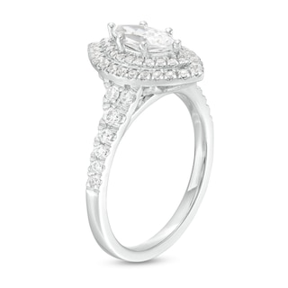 Canadian Certified Marquise Centre Diamond 1.00 CT. T.W. Double Frame Engagement Ring in 14K White Gold (I/SI2)|Peoples Jewellers
