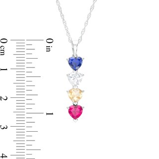 Mother's 5.0mm Heart-Shaped Simulated Gemstone Stacked Linear Drop Pendant in Sterling Silver (4 Stones)|Peoples Jewellers
