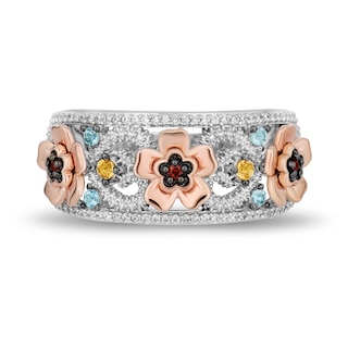 Disney Treasures Encanto Multi-Gemstone and 0.145 CT. T.W. Diamond Flower Ring in Sterling Silver and 10K Rose Gold|Peoples Jewellers