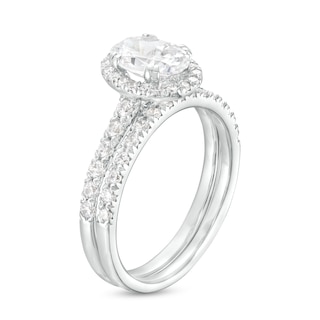 1.70 CT. T.W. Certified Oval Lab-Created Diamond Frame Bridal Set in 14K White Gold (F/SI2)|Peoples Jewellers