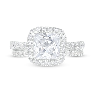 2.80 CT. T.W. Certified Princess-Cut Lab-Created Diamond Cushion Frame Bridal Set in 14K White Gold (F/SI2)|Peoples Jewellers