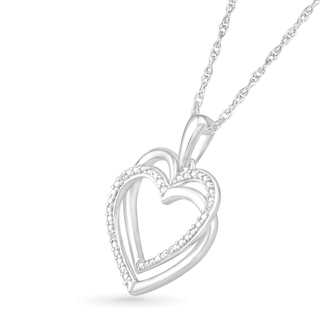 Diamond Accent Beaded Layered Interlocking Hearts Drop Pendant in Sterling Silver|Peoples Jewellers