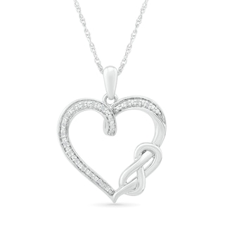 Diamond Accent Beaded Woven Infinity Loop Heart Drop Pendant in Sterling Silver|Peoples Jewellers