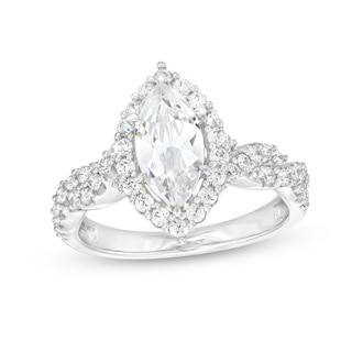 1.50 CT. T.W. Certified Marquise-Cut Lab-Created Diamond Frame Twist Shank Engagement Ring in 14K White Gold (F/SI2)|Peoples Jewellers