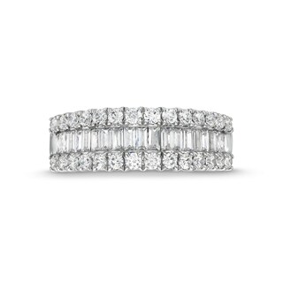 1.00 CT. T.W. Baguette and Round Diamond Triple Row Anniversary Band in 14K White Gold|Peoples Jewellers