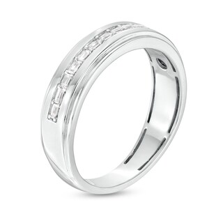 Men's 0.25 CT. T.W. Baguette Diamond Grooved Wedding Band in 10K White Gold|Peoples Jewellers