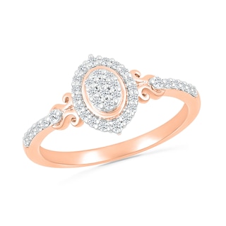 0.18 CT. T.W. Oval Multi-Diamond Frame Scroll Shank Promise Ring in 10K Rose Gold|Peoples Jewellers