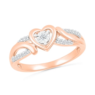 0.115 CT. T.W. Diamond Ribbon Heart Split Shank Promise Ring in 10K Rose Gold|Peoples Jewellers