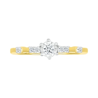 0.145 CT. T.W. Diamond Station Seven Stone Promise Ring in Sterling Silver with 14K Gold Plate|Peoples Jewellers