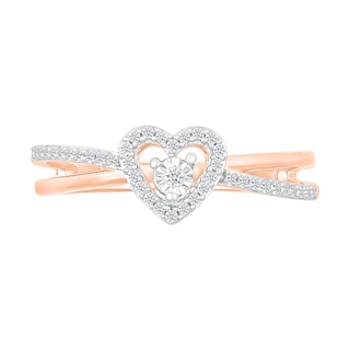 0.115 CT. T.W. Diamond Heart Frame Criss-Cross Promise Ring in 10K Rose Gold|Peoples Jewellers