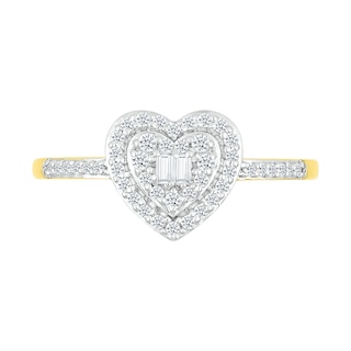 0.23 CT. T.W. Baguette and Round Diamond Double Heart Frame Promise Ring in 10K Gold|Peoples Jewellers