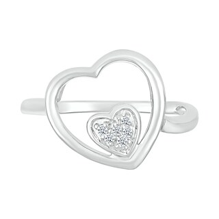 0.04 CT. T.W. Heart-Shaped Multi-Diamond Large and Small Open Frame Tilted Heart Promise Ring in Sterling Silver|Peoples Jewellers