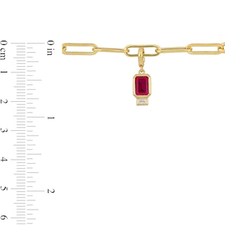 Emerald-Cut Lab-Created Ruby and White Lab-Created Sapphire Charm Paper Clip Bracelet in 14K Gold|Peoples Jewellers