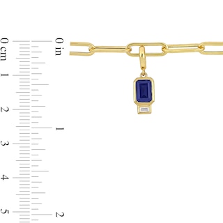 Emerald-Cut Blue Lab-Created Sapphire and White Lab-Created Sapphire Charm Paper Clip Bracelet in 14K Gold|Peoples Jewellers