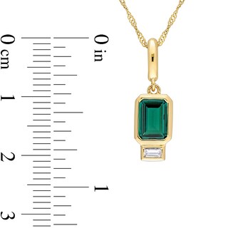 Emerald-Cut Lab-Created Emerald and White Lab-Created Sapphire Charm Pendant in 14K Gold|Peoples Jewellers